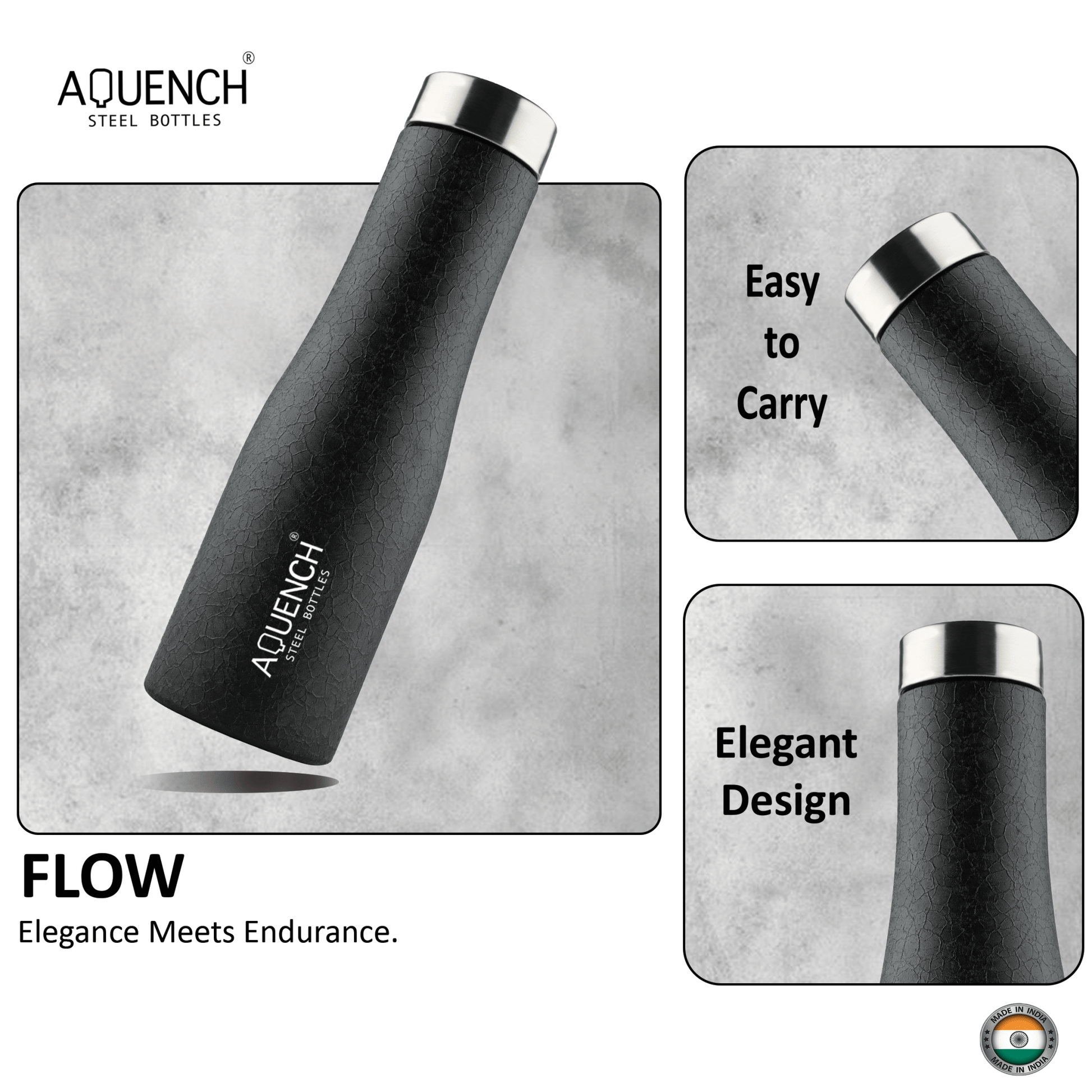 Flow Charcoal Black Water Bottle - Aquench