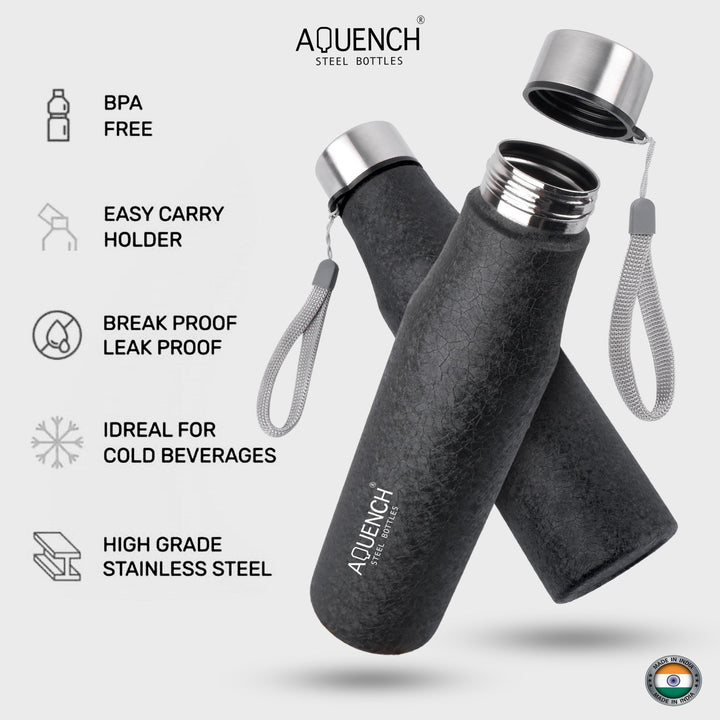 Slim Charcoal Black Water Bottle - Aquench